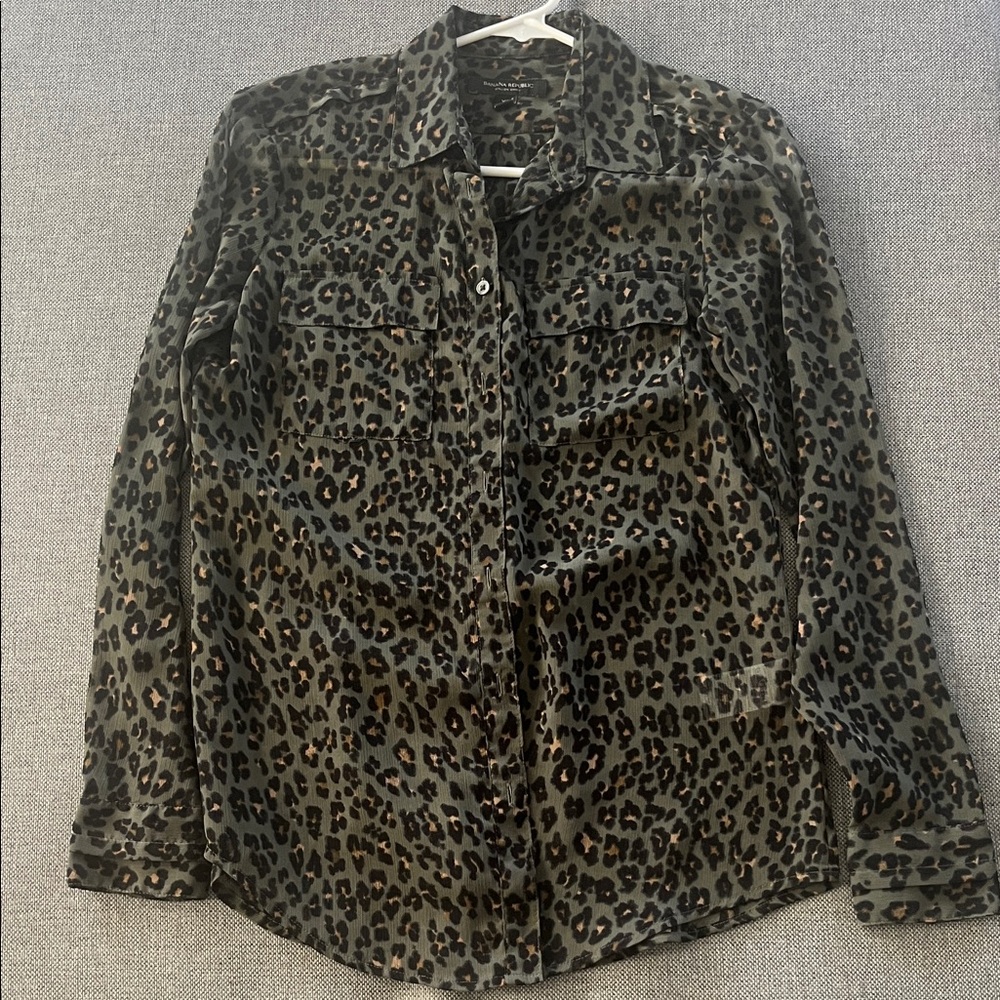Banana Republic Green Neutral Animal Print Blouse
